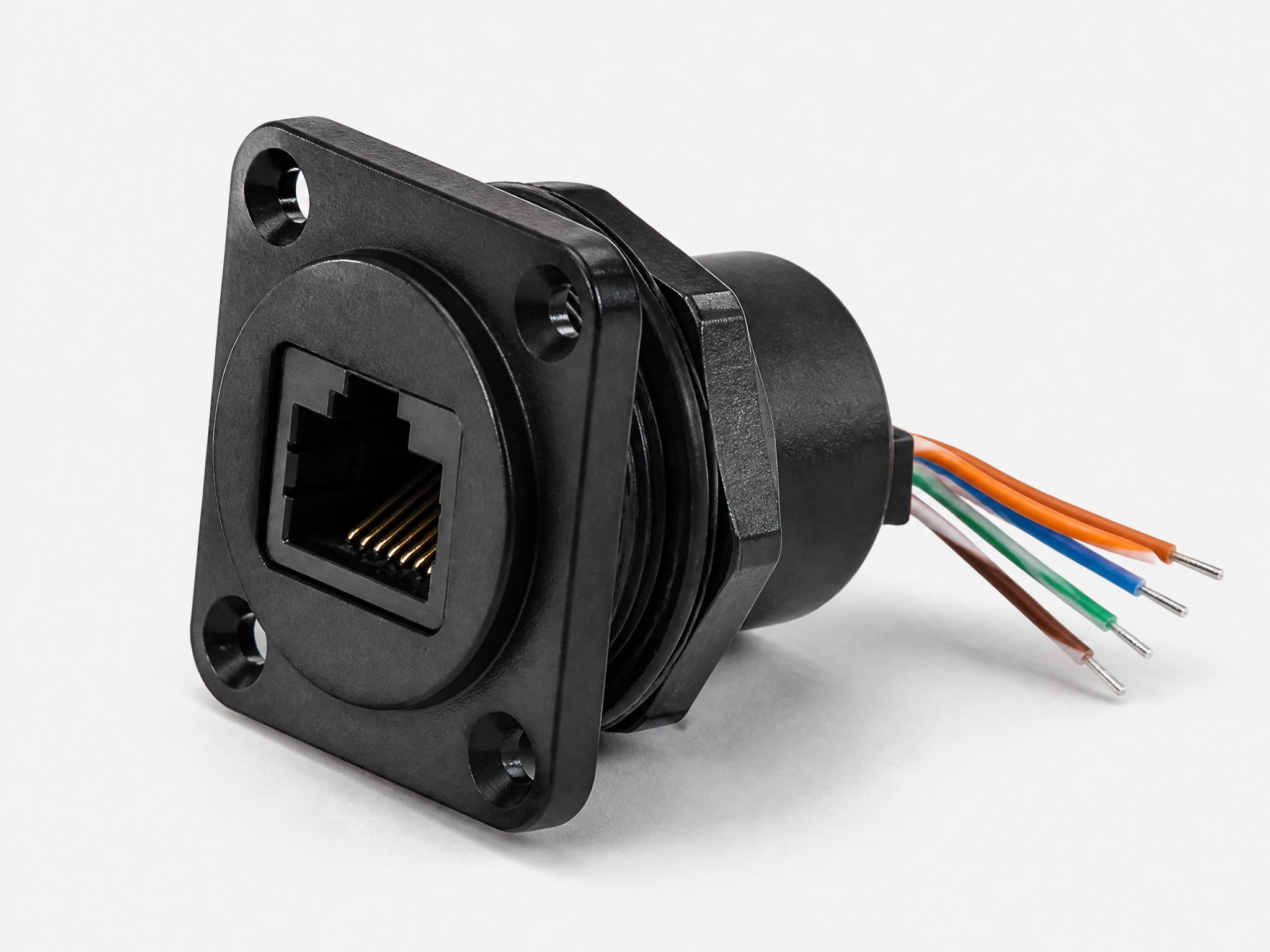 Panel-mount industrial RJ45 female receptacle